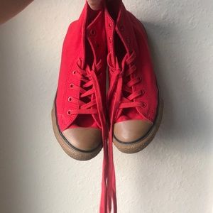 Red Converse with brown soles